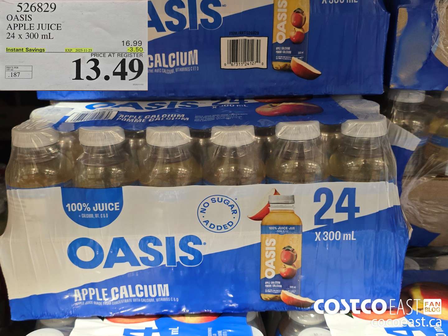 526829 OASIS APPLE JUICE 24 X 300 ML ($3.50 INSTANT SAVINGS EXPIRES ON 2025-11-23) $13.49