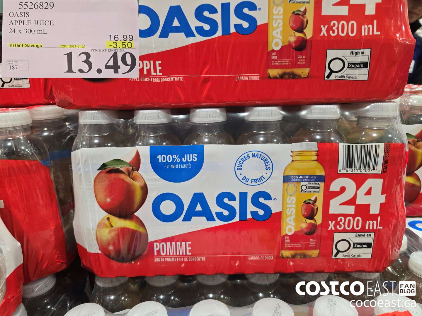 5526829 OASIS APPLE JUICE 24 x 300 mL ($3.50 INSTANT SAVINGS EXPIRES ON 2025-11-23) $13.49