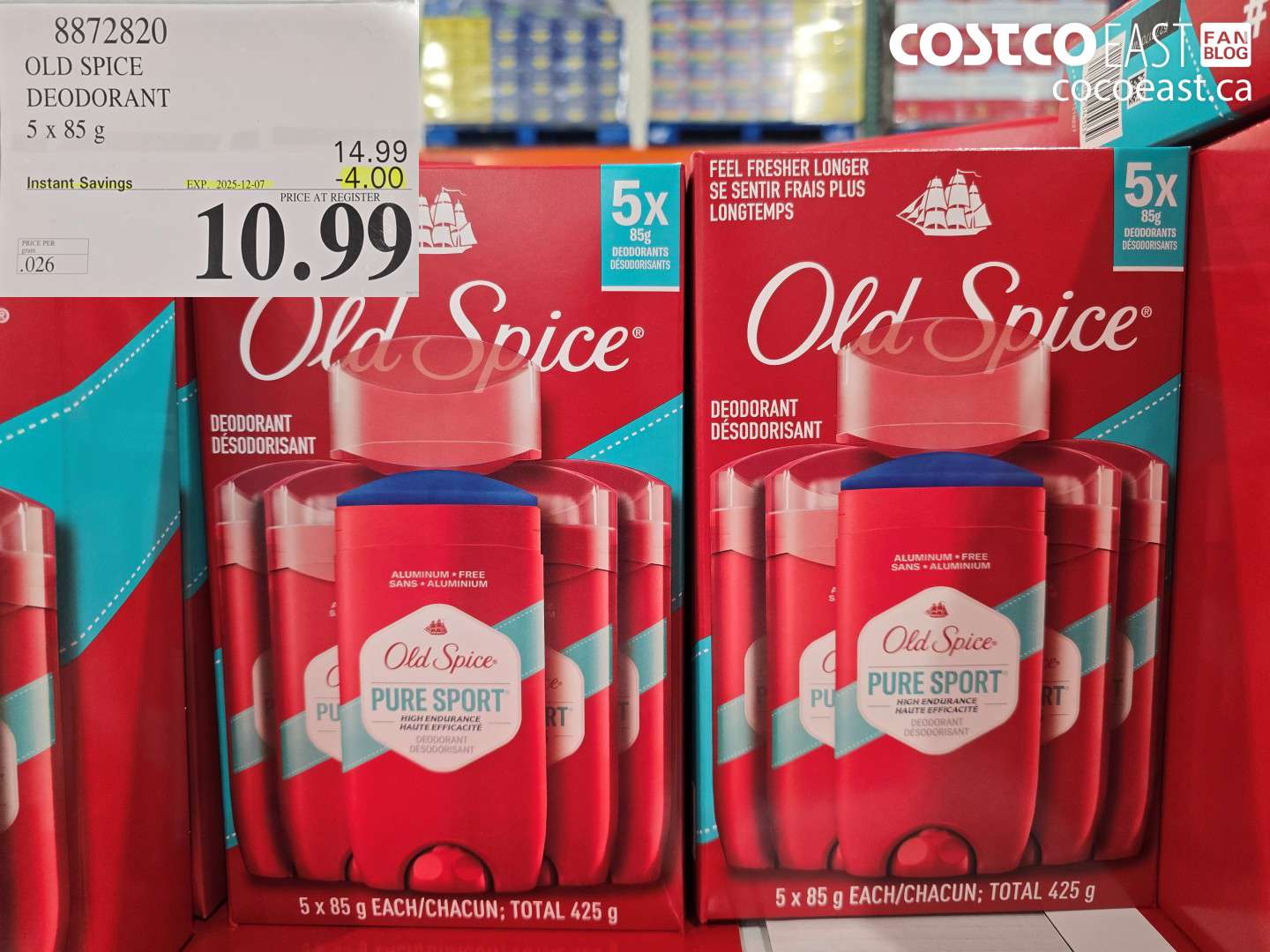 8872820 OLD SPICE DEODORANT 5 x 85G ($4.00 INSTANT SAVINGS EXPIRES ON 2025-12-07) $10.99