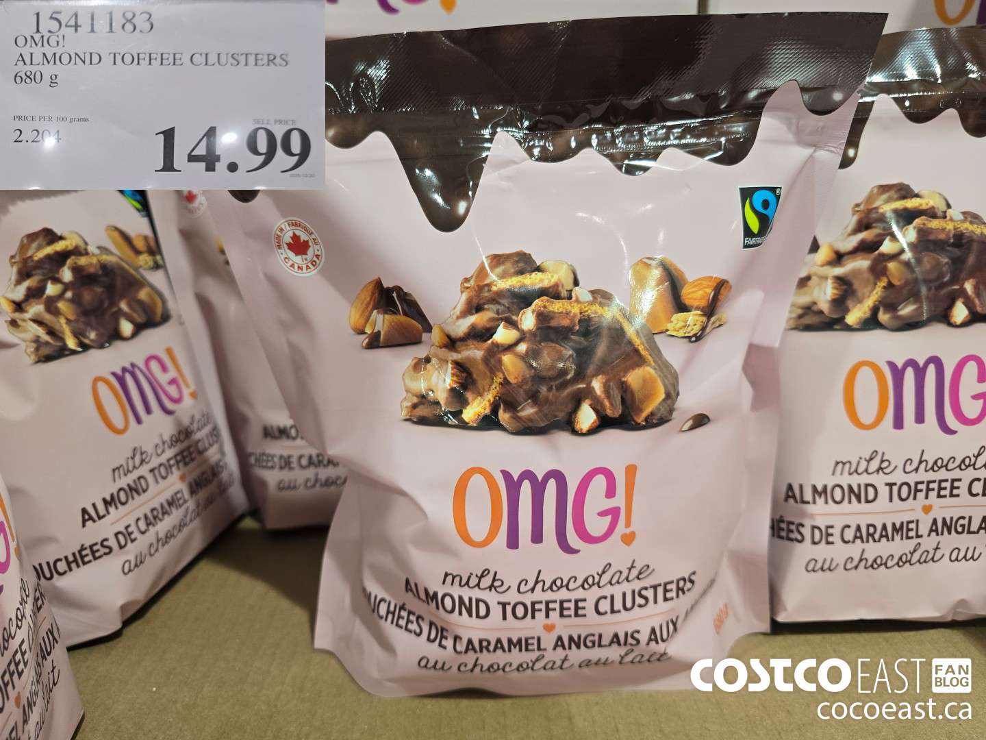 1541183 OMG! ALMOND TOFFEE CLUSTERS 680 g $14.99