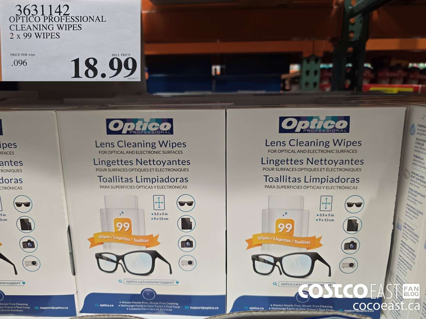 3631142 OPTICO PROFESSIONAL CLEANING WIPES 2 X 99 WIPES $18.99