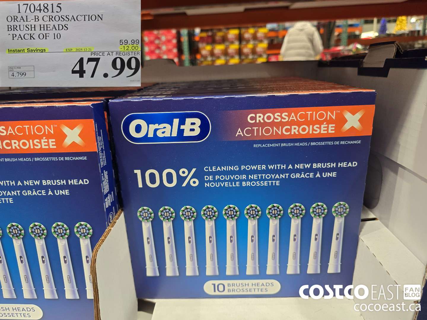 1704815 ORAL-B CROSSACTION BRUSH HEADS PACK OF 10 ($12.00 INSTANT SAVINGS EXPIRES ON 2025-12-21) $47.99