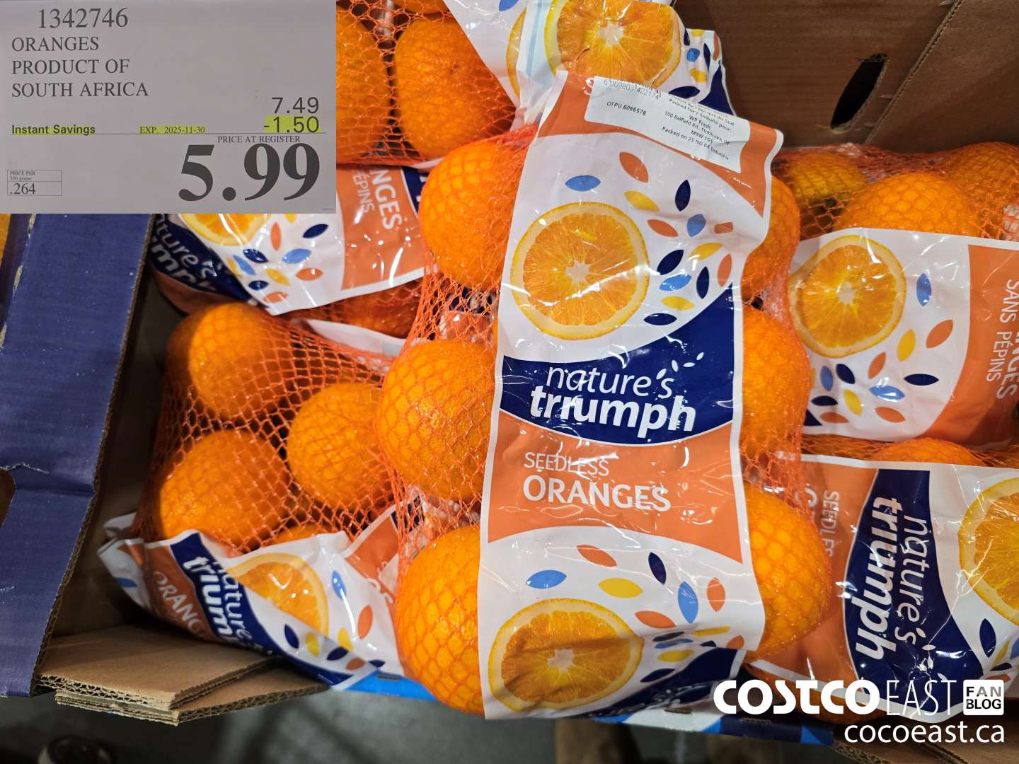 1342746 ORANGES PRODUCT OF SOUTH AFRICA ($1.50 INSTANT SAVINGS EXPIRES ON 2025-11-30) $5.99