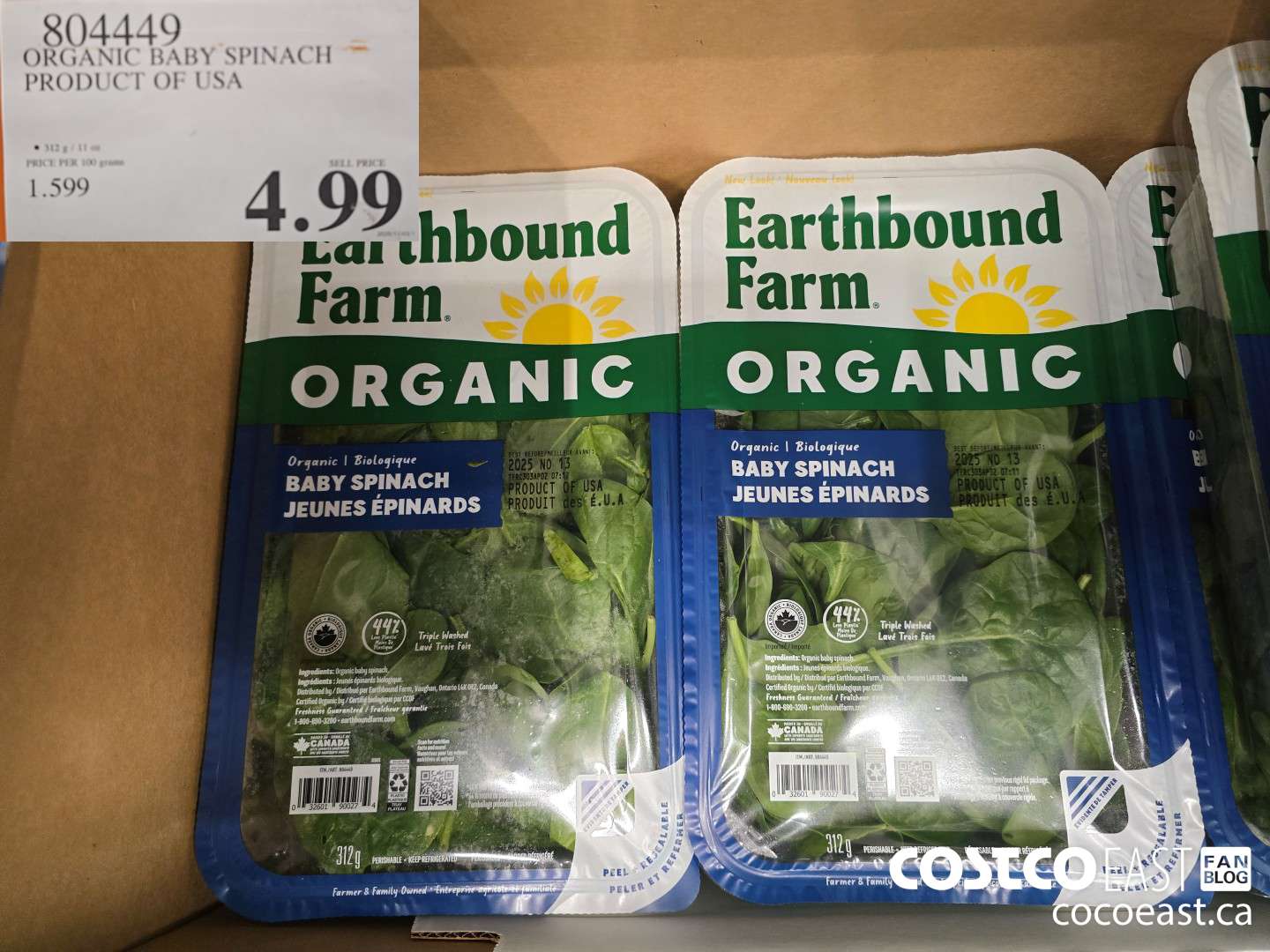 804449 ORGANIC BABY SPINACH PRODUCT OF USA $4.99