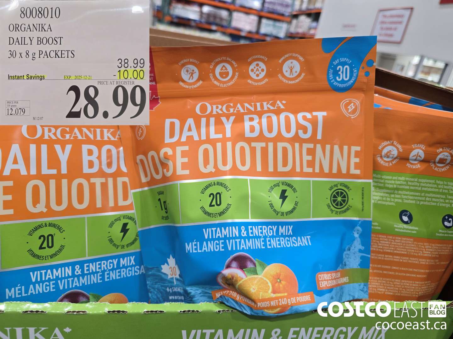 8008010 ORGANIKA DAILY BOOST 30 x 8 g PACKETS ($10.00 INSTANT SAVINGS EXPIRES ON 2025-12-21) $28.99