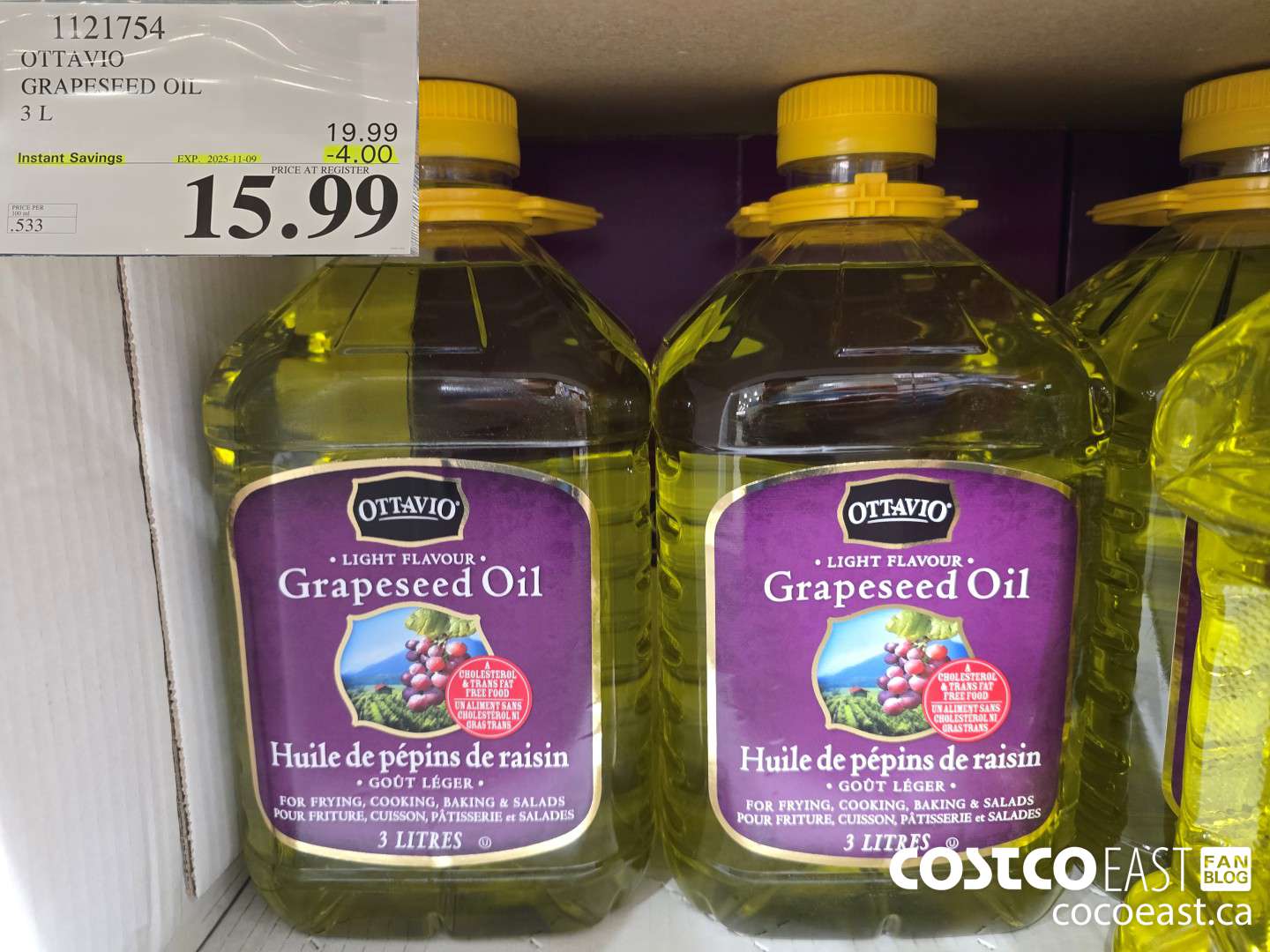 1121754 OTTAVIO GRAPESEED OIL 3L ($4.00 INSTANT SAVINGS EXPIRES ON 2025-11-09) $15.99