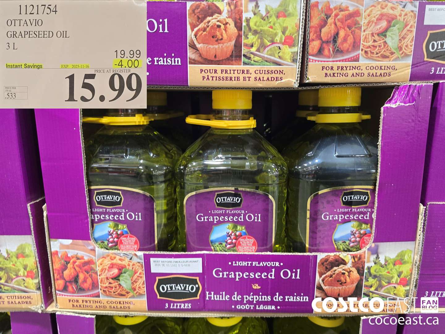 1121754 OTTAVIO GRAPESEED OIL 3L ($4.00 INSTANT SAVINGS EXPIRES ON 2025-11-16) $15.99