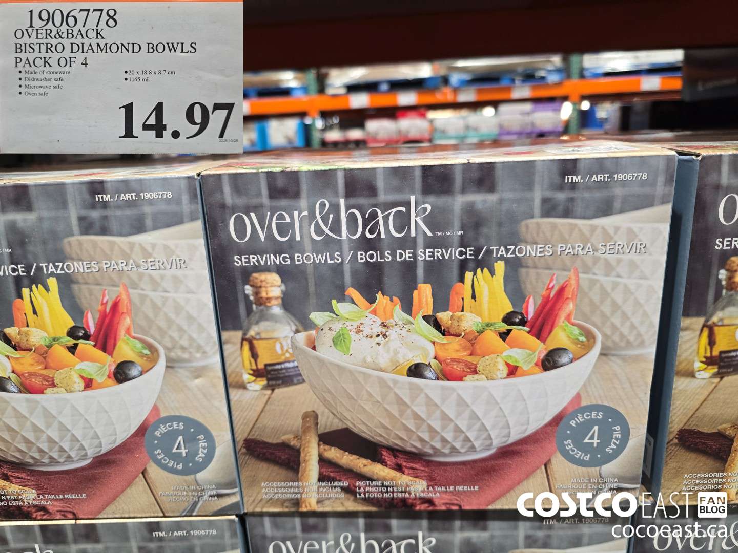 1906778 OVER & BACK BISTRO DIAMOND BOWLS PACK OF 4 $14.97