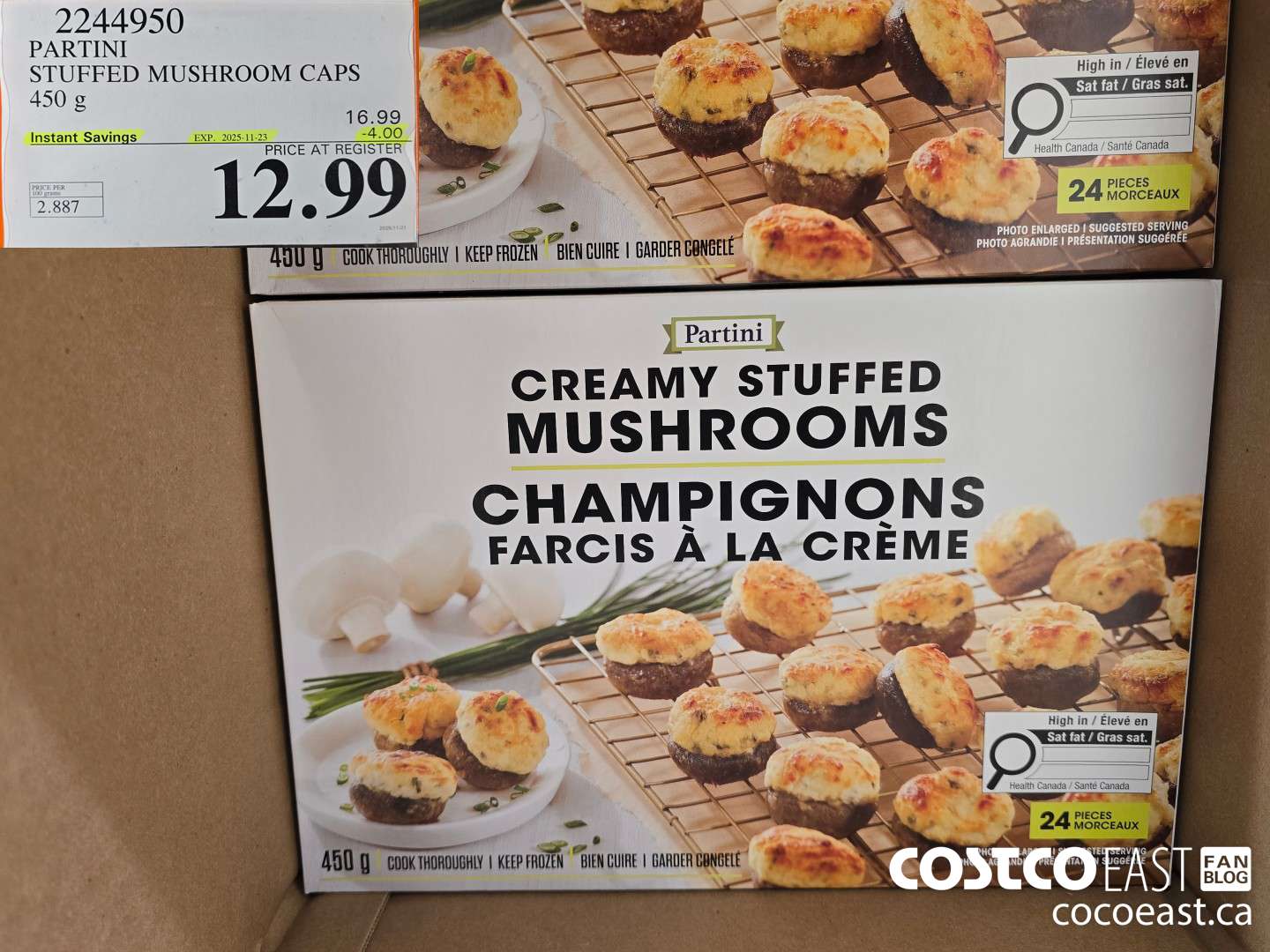 2244950 PARTINI STUFFED MUSHROOM CAPS 450 g ($4.00 INSTANT SAVINGS EXPIRES ON 2025-11-23) $12.99