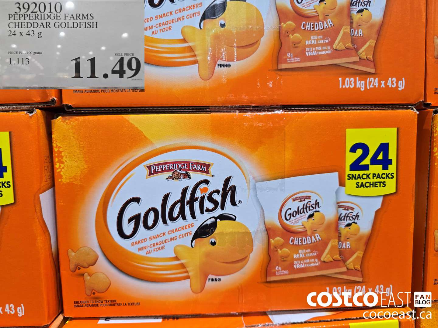 392010 PEPPERIDGE FARMS CHEDDAR GOLDFISH 24 X 43 G $11.49