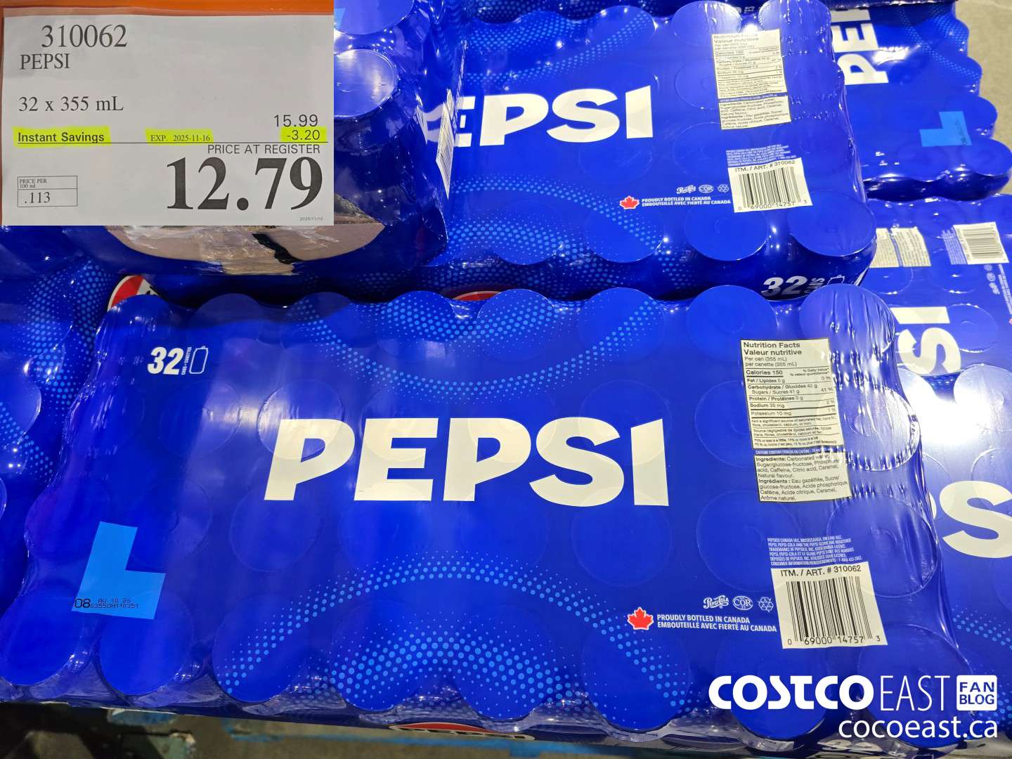 310062 PEPSI 32 X 355 ML ($3.20 INSTANT SAVINGS EXPIRES ON 2025-11-16) $12.79