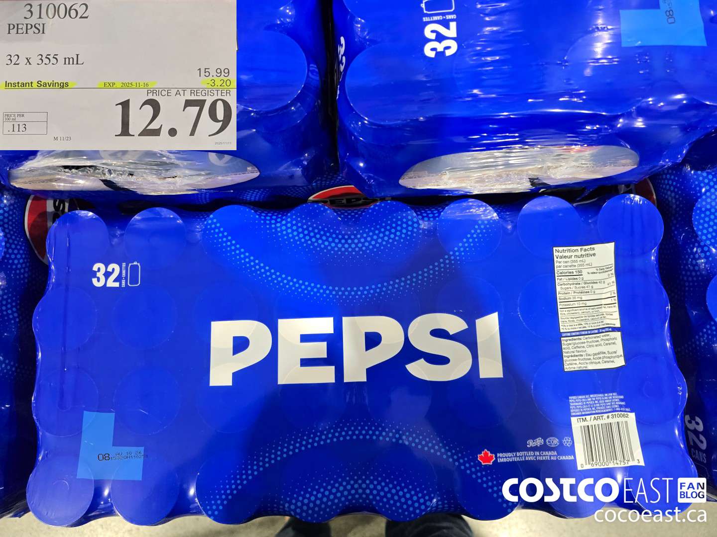 310062 PEPSI 32 X 355 ML ($3.20 INSTANT SAVINGS EXPIRES ON 2025-11-16) $12.79
