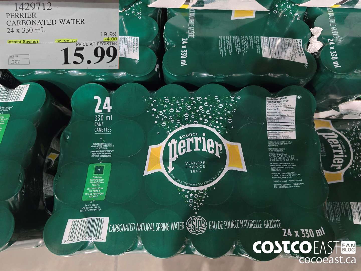 1429712 PERRIER CARBONATED WATER 24 x 330 mL ($4.00 INSTANT SAVINGS EXPIRES ON 2025-12-21) $15.99