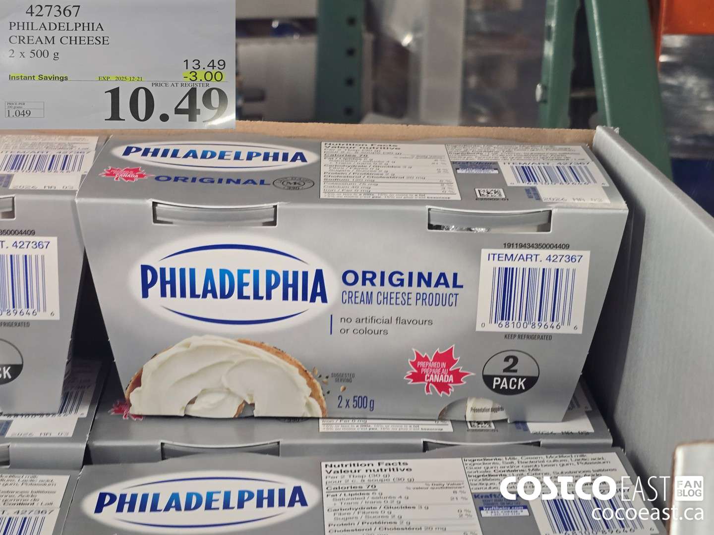 427367 PHILADELPHIA CREAM CHEESE 2 x 500 g ($3.00 INSTANT SAVINGS EXPIRES ON 2025-12-21) $10.49