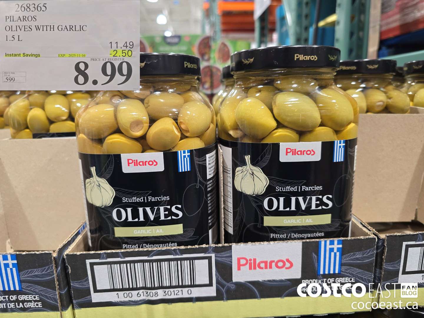 268365 PILAROS OLIVES WITH GARLIC 1.5 L ($2.5 INSTANT SAVINGS EXPIRES ON 2025-11-16) $8.99