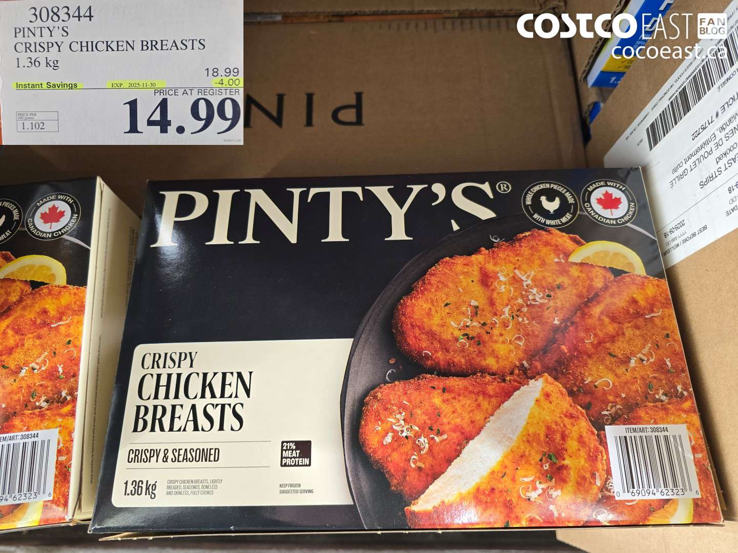 308344 PINTY'S CRISPY CHICKEN BREASTS 1.36 KG 400 (EXPIRES ON 2025-11-30) $14.99