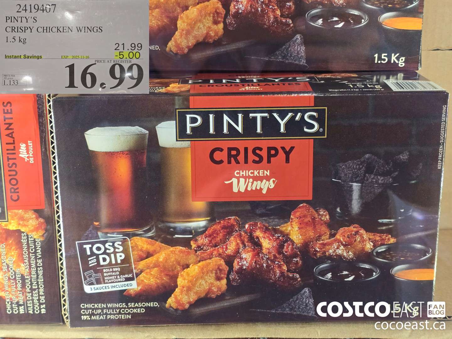 2419407 PINTY'S CRISPY CHICKEN WINGS 1.5 kg ($5.00 INSTANT SAVINGS EXPIRES ON 2025-11-16) $16.99