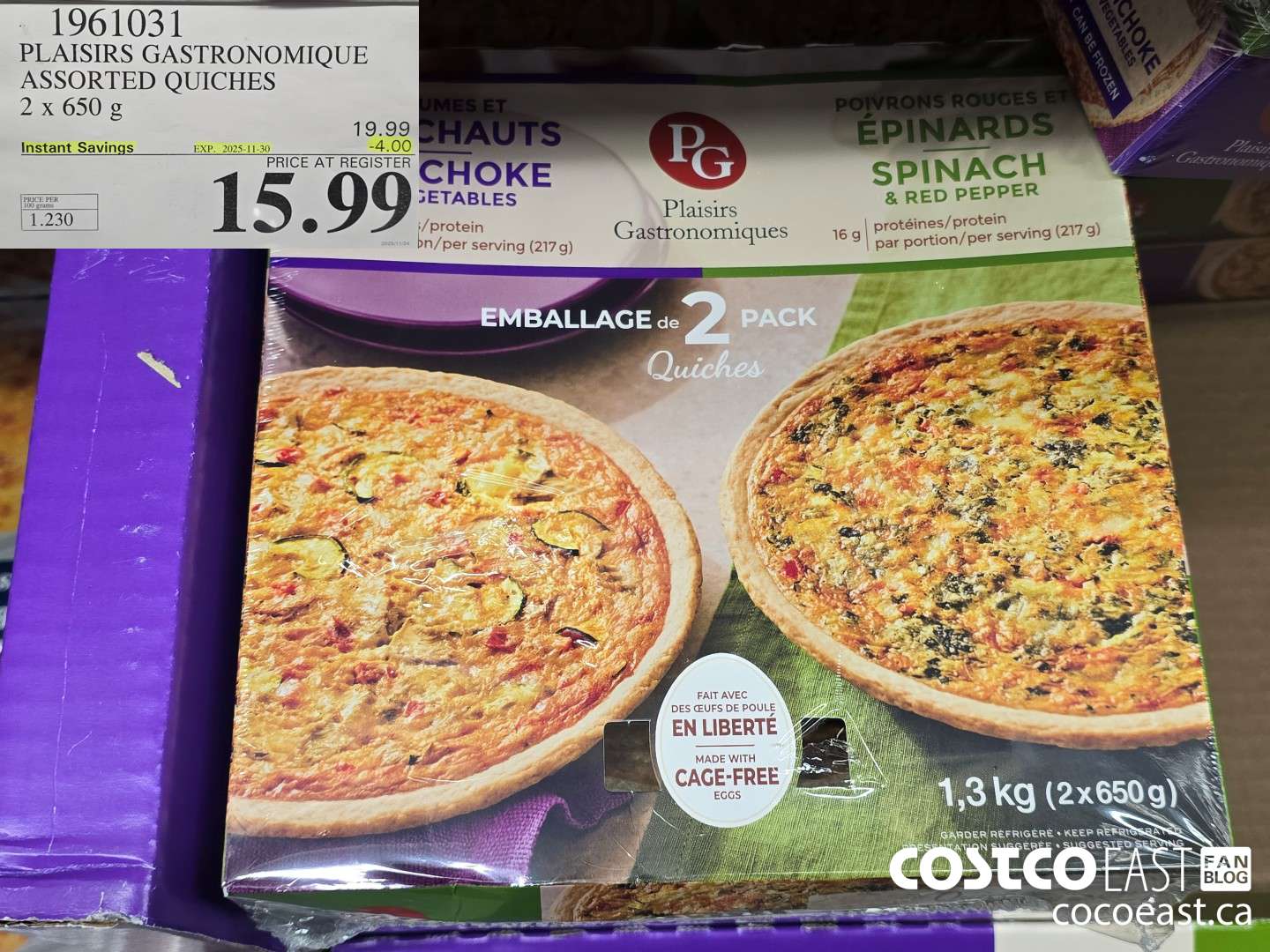 1961031 PLAISIRS GASTRONOMIQUE ASSORTED QUICHES 2 x 650 g ($4.00 INSTANT SAVINGS EXPIRES ON 2025-11-30) $15.99