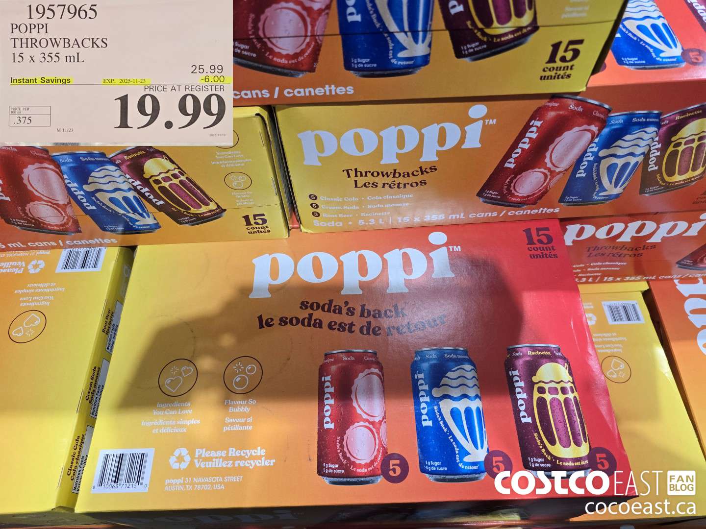 1957965 POPPI THROWBACKS 15 X 355 ML ($6.00 INSTANT SAVINGS EXPIRES ON 2025-11-23) $19.99