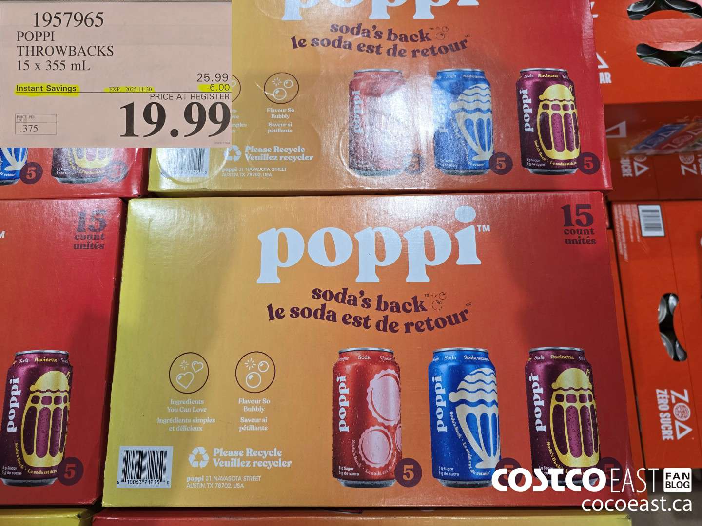 1957965 POPPI THROWBACKS 15 X 355 ML ($6.00 INSTANT SAVINGS EXPIRES ON 2025-11-30) $19.99