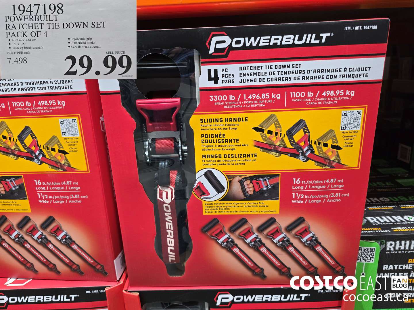 1947198 POWERBUILT RATCHET TIE DOWN SET PACK OF 4 $29.99