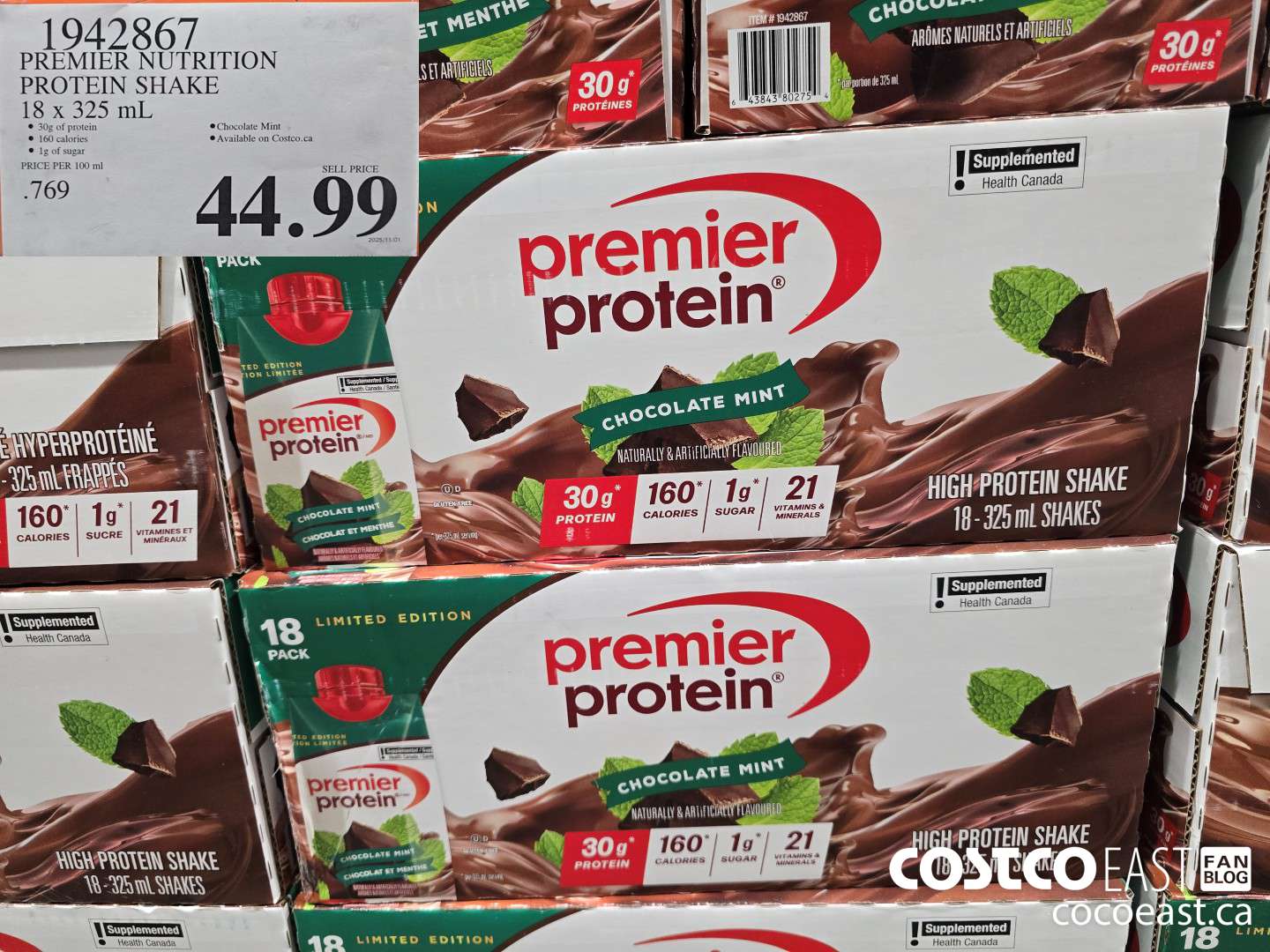 1942867 PREMIER NUTRITION PROTEIN SHAKE 18 x 325 mL $44.99