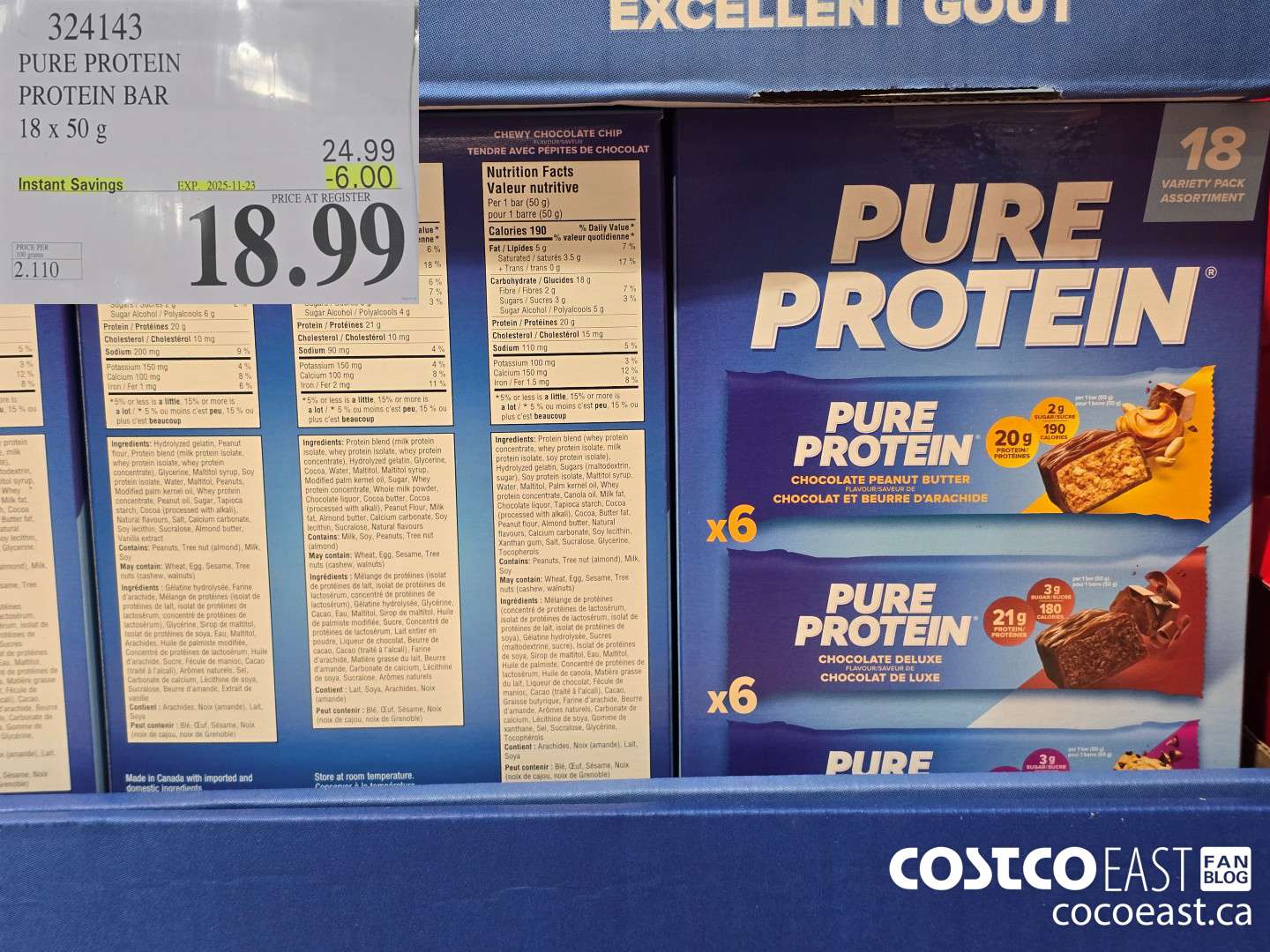 324143 PURE PROTEIN PROTEIN BAR 18 x 50G ($6.00 INSTANT SAVINGS EXPIRES ON 2025-11-23) $18.99