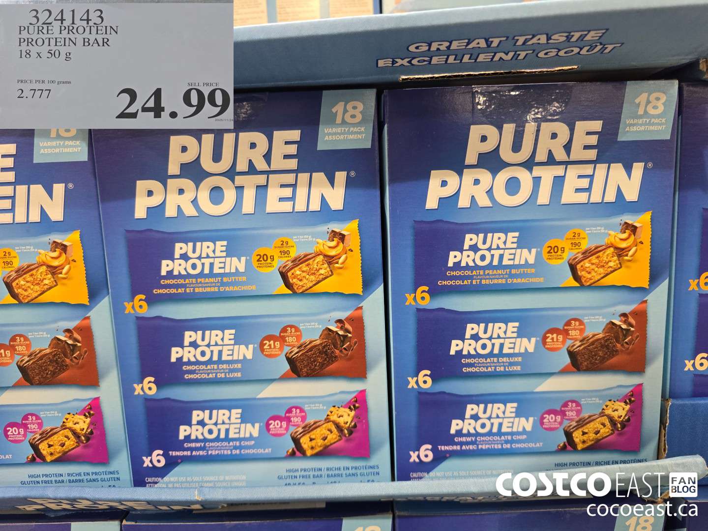 324143 PURE PROTEIN PROTEIN BAR 18 x 50G $24.99