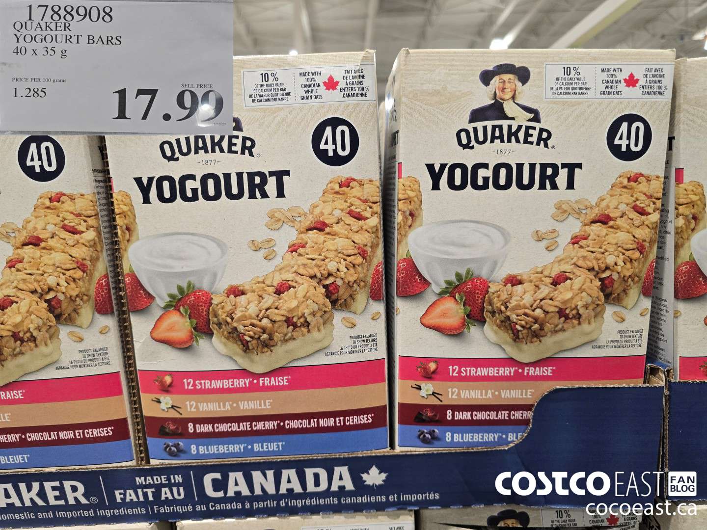 1788908 QUAKER YOGURT BARS 40 x 35g $17.99