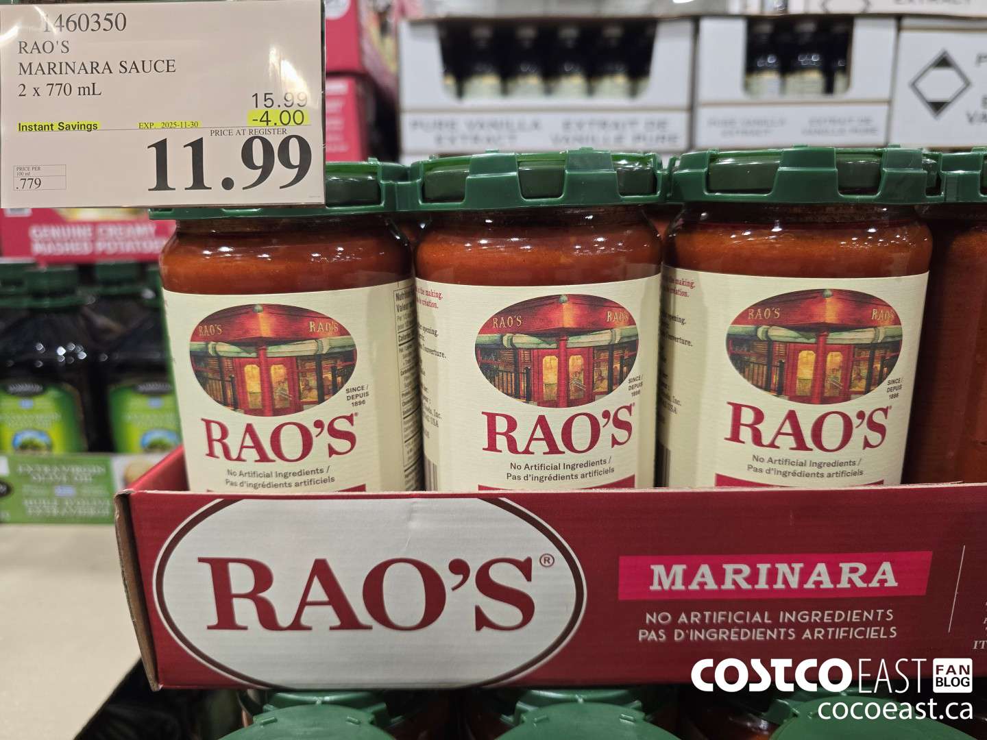 1460350 RAO'S MARINARA SAUCE 2 x 770 mL ($4.00 INSTANT SAVINGS EXPIRES ON 2025-11-30) $11.99