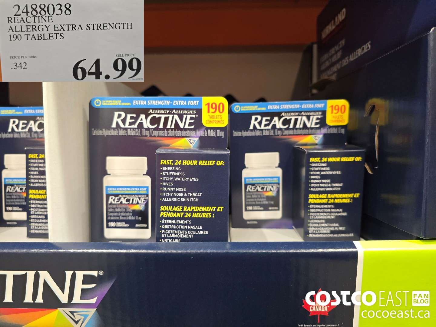 2488038 REACTINE ALLERGY EXTRA STRENGTH 190 TABLETS $64.99