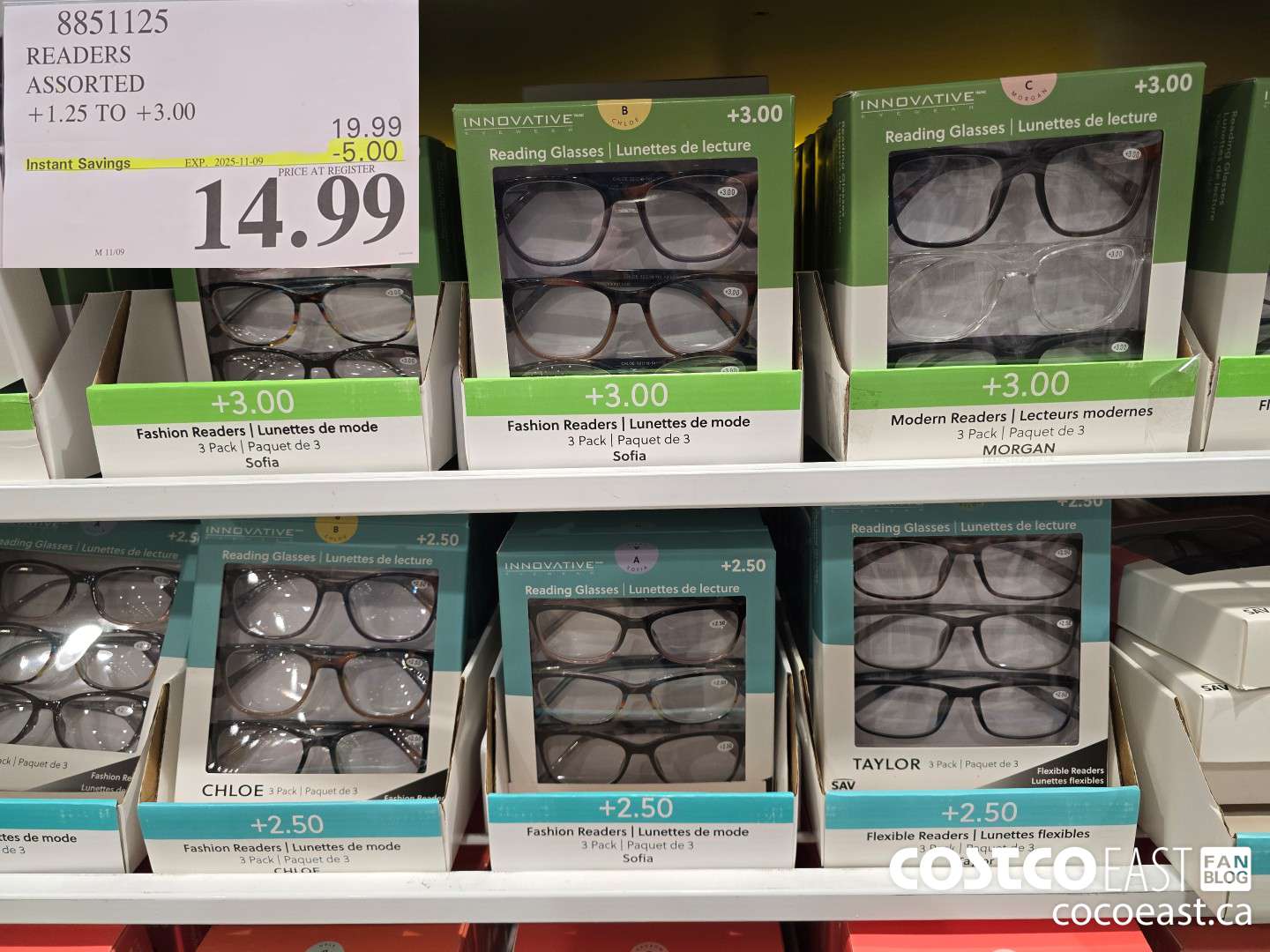 8851125 READERS ASSORTED STYLES +1.25 TO +3.00 ($5.00 INSTANT SAVINGS EXPIRES ON 2025-11-09) $14.99