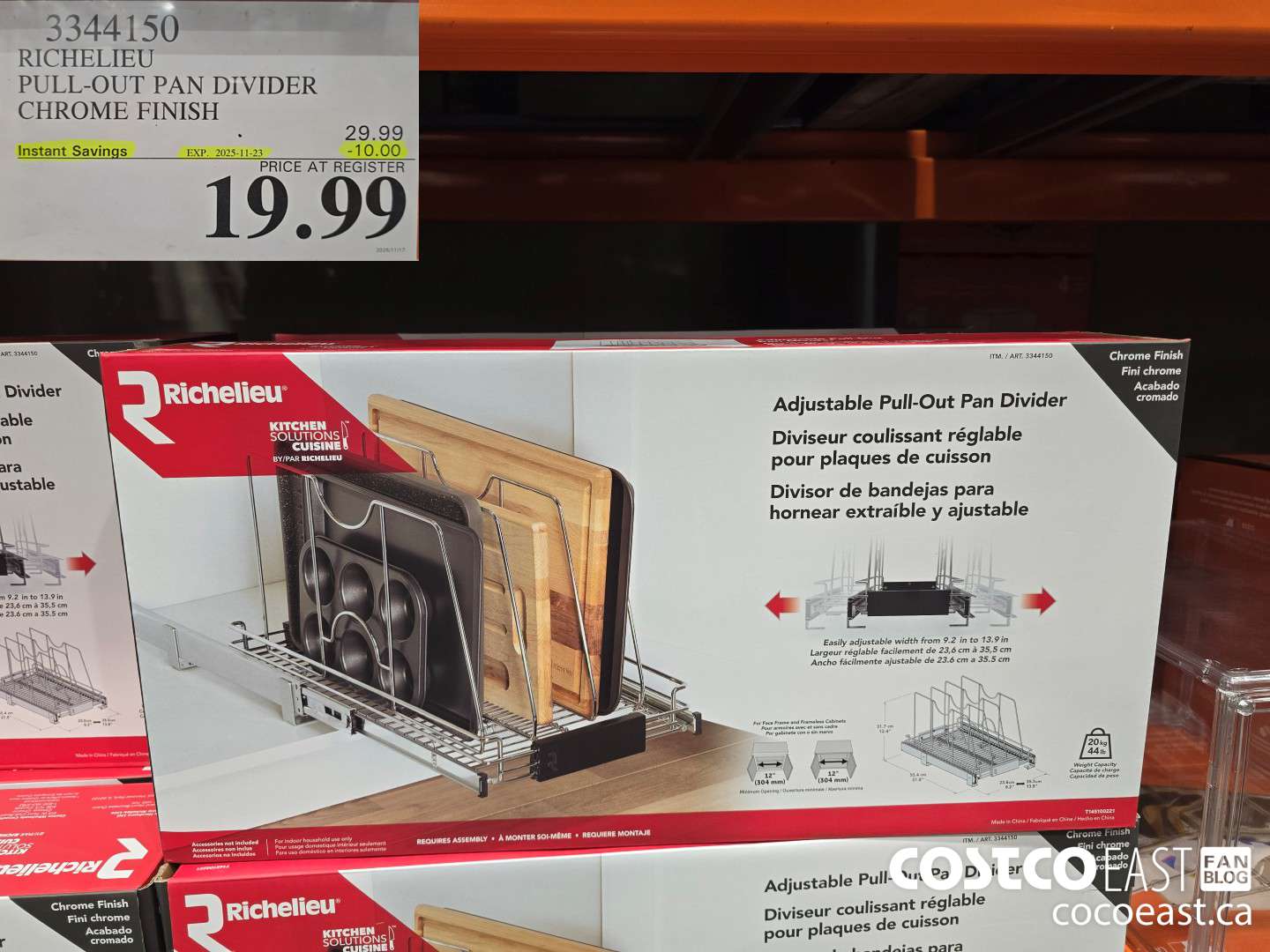 3344150 RICHELIEU PULL-OUT PAN DIVIDER CHROME FINISH ($10.00 INSTANT SAVINGS EXPIRES ON 2025-11-23) $19.99