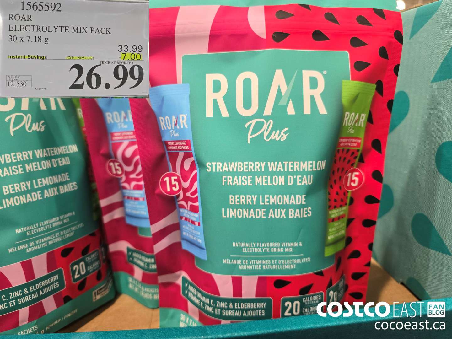 1565592 ROAR ELECTROLYTE MIX PACK 30 X 7.18 G ($7.00 INSTANT SAVINGS EXPIRES ON 2025-12-21) $26.99