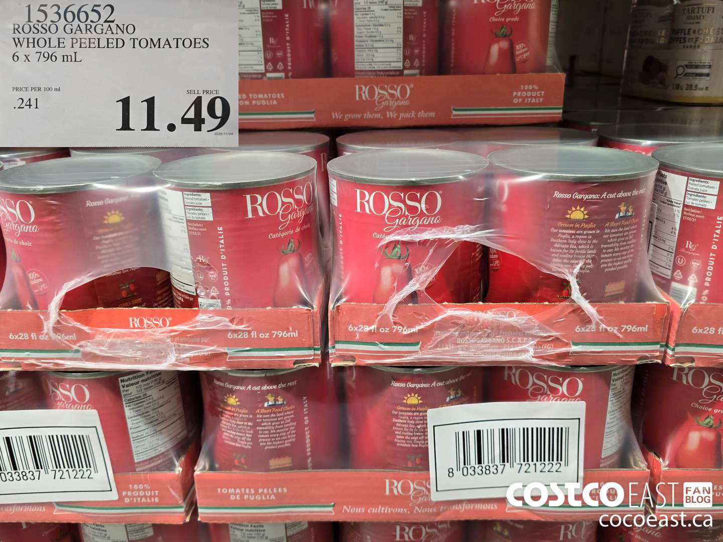 1536652 ROSSO GARGANO WHOLE PEELED TOMATOES 6 x 796 mL $11.49