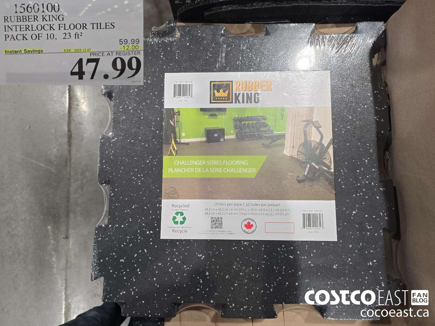 1560100 RUBBER KING INTERLOCK FLOOR TILES PACK OF 10, 23 ft2 ($12.00 INSTANT SAVINGS EXPIRES ON 2025-12-07) $47.99