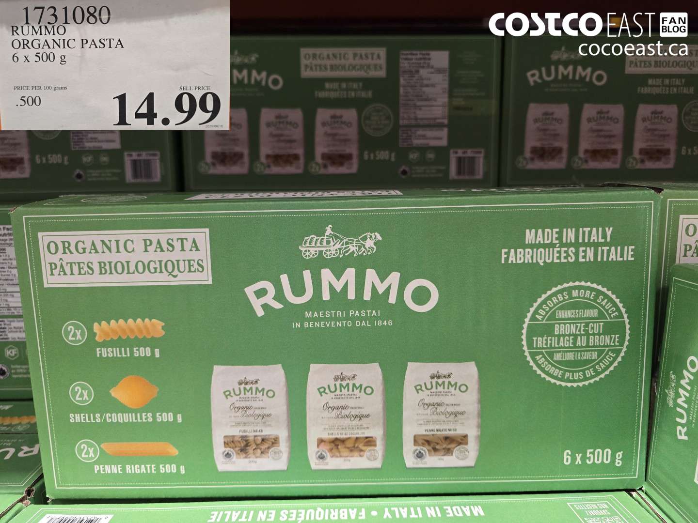 1731080 RUMMO ORGANIC PASTA 6 x 500 G $14.99