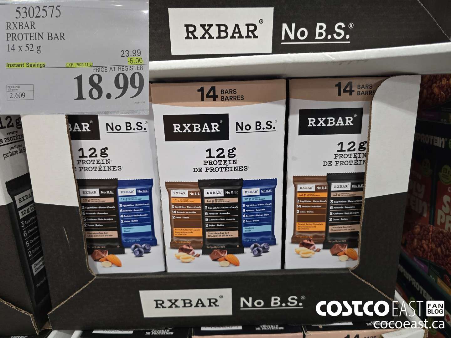 5302575 RXBAR PROTEIN BAR 14 x 52 G ($5.00 INSTANT SAVINGS EXPIRES ON 2025-11-23) $18.99