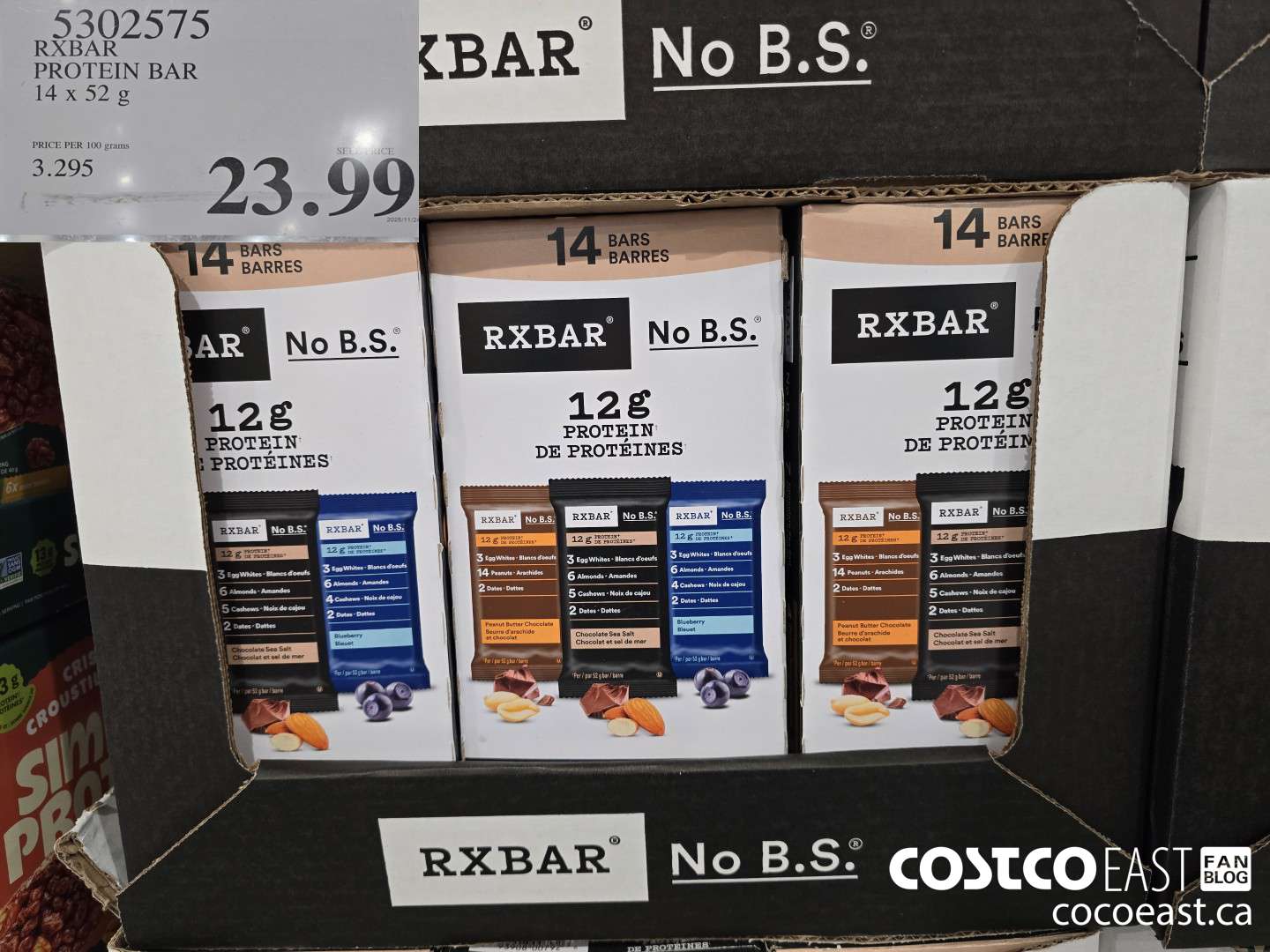5302575 RXBAR PROTEIN BAR 14 x 52 G $23.99
