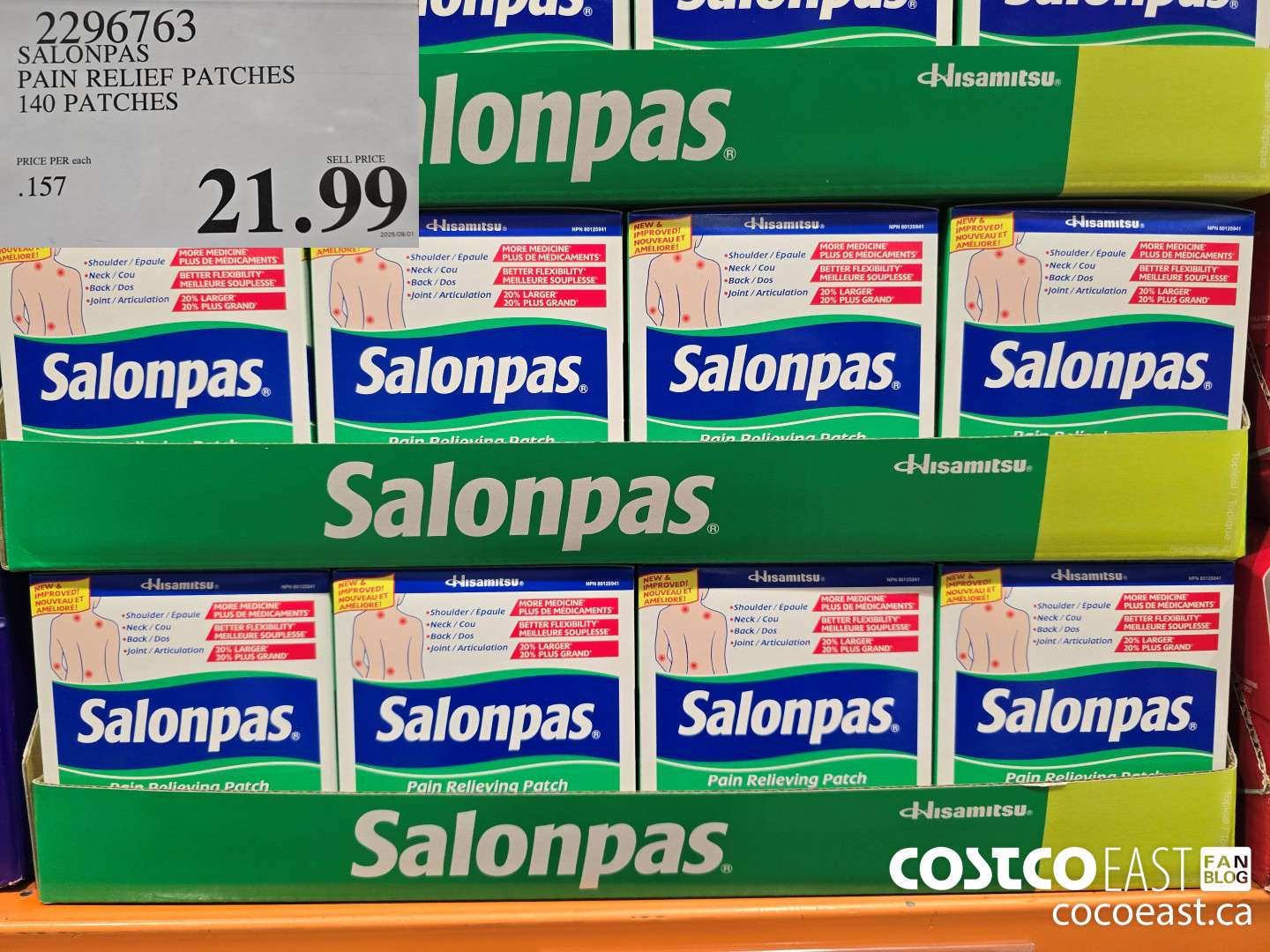 2296763 SALONPAS PAIN RELIEF PATCHES 140 PATCHES $21.99