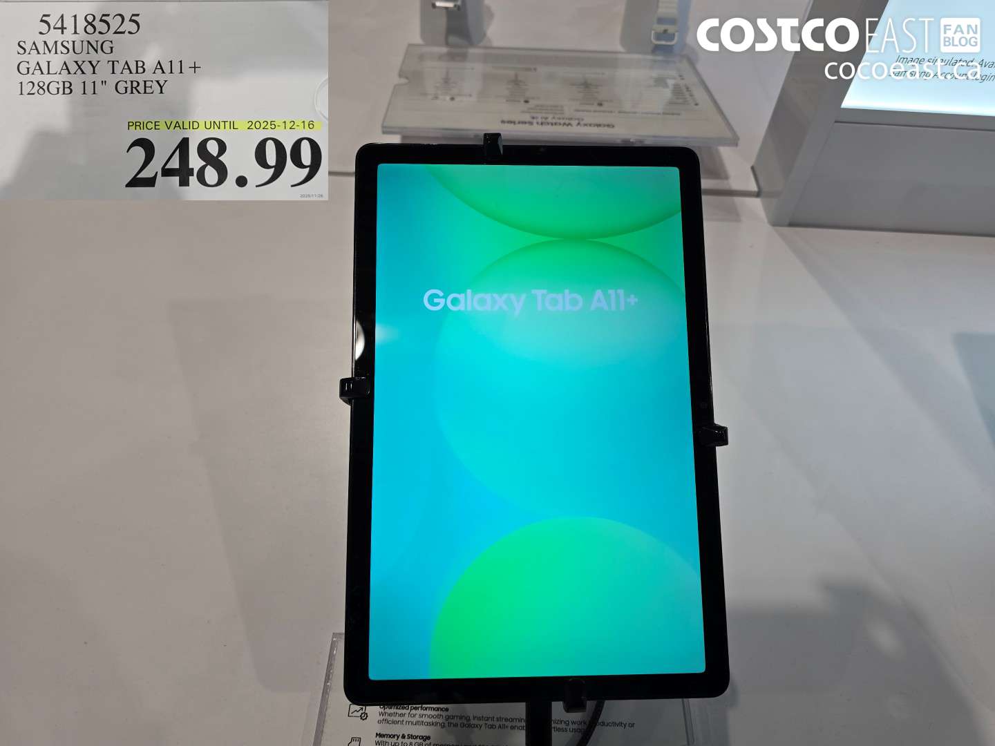 5418525 SAMSUNG GALAXY TAB A11+ 128GB 11 GREY $248.99