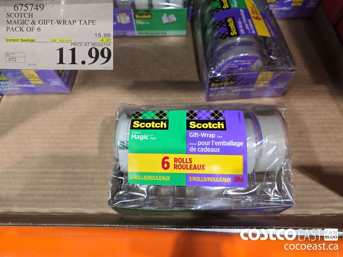 675749 SCOTCH MAGIC & GIFT-WRAP TAPE PACK OF 6 ($4.00 INSTANT SAVINGS EXPIRES ON 2025-12-07) $11.99