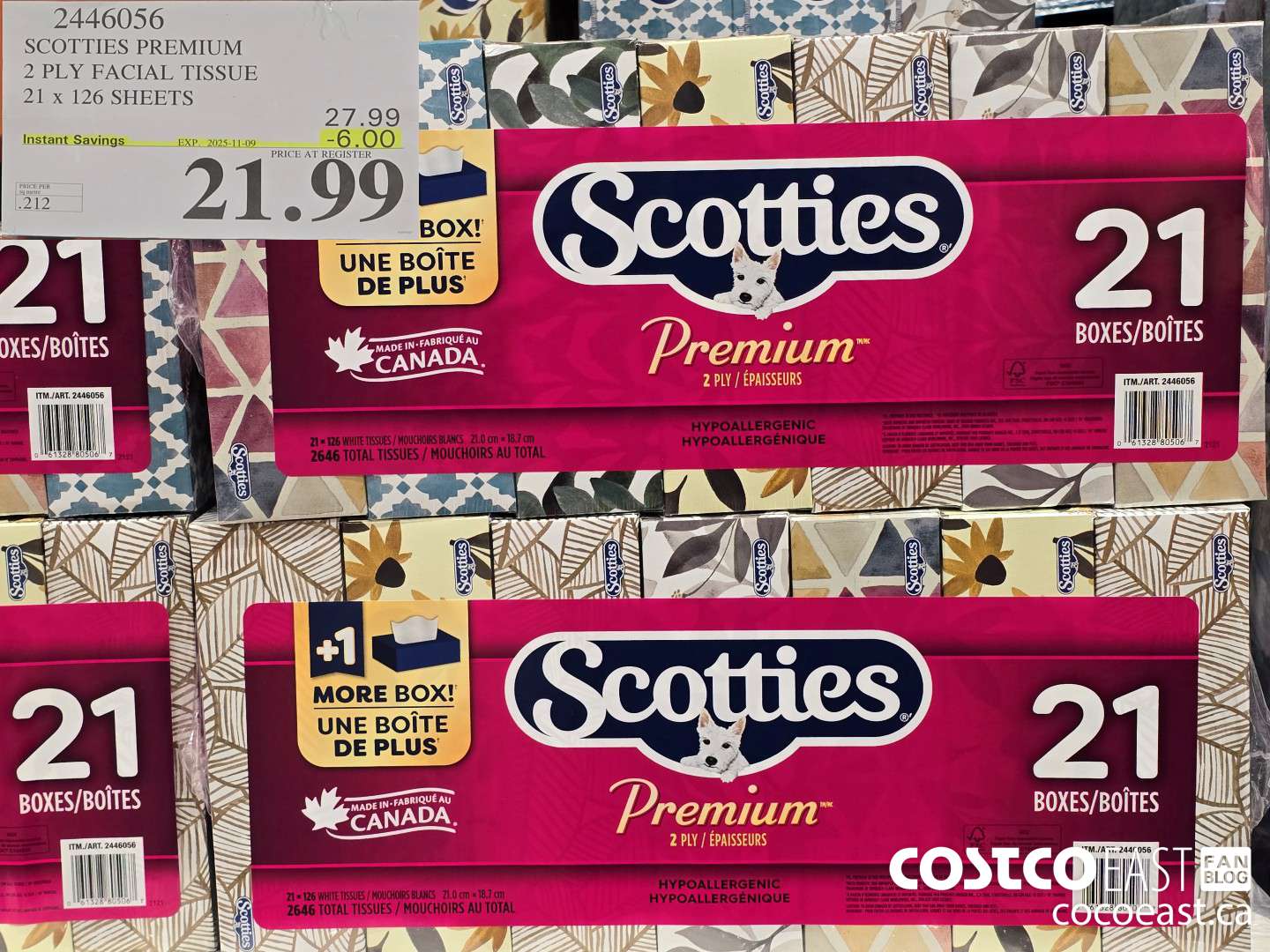 2446056 SCOTTIES PREMIUM 2 PLY FACIAL TISSUE 21 X 126 SHEETS ($6.00 INSTANT SAVINGS EXPIRES ON 2025-11-09) $21.99