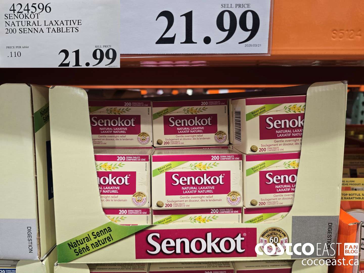 424596 SENOKOT NATURAL LAXATIVE 200 SENNA TABLETS $21.99