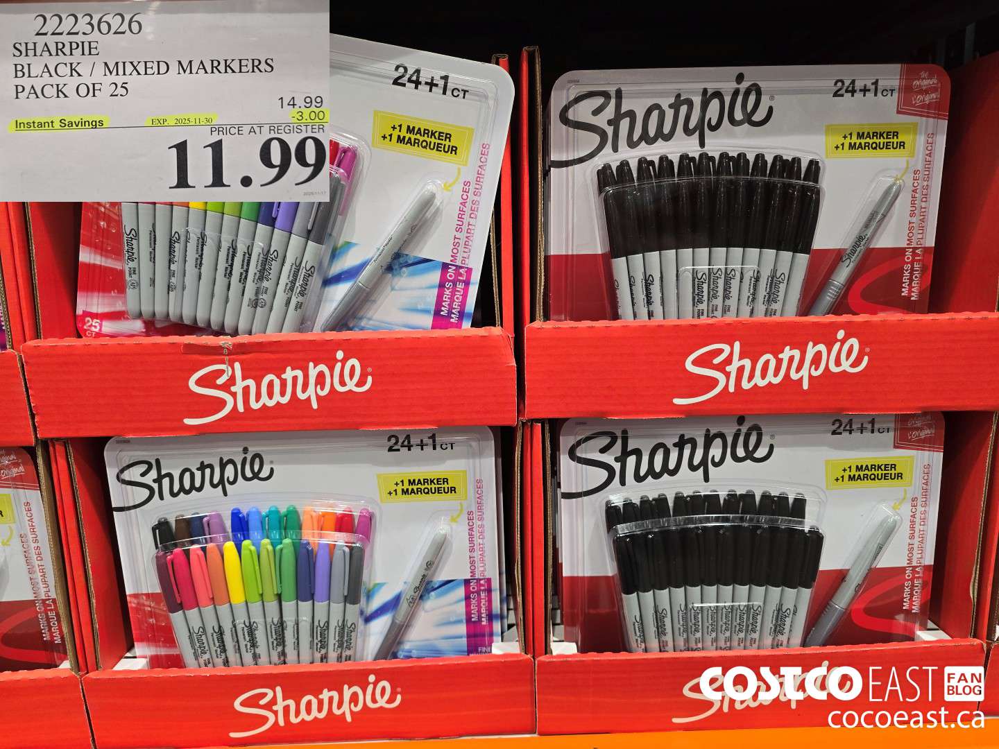 2223626 SHARPIE BLACK / MIXED MARKERS PACK OF 25 ($3.00 INSTANT SAVINGS EXPIRES ON 2025-11-30) $11.99