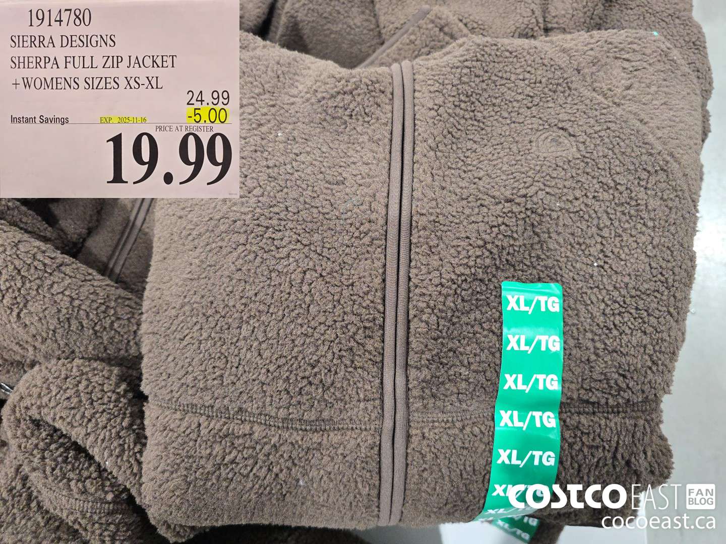 1914730 SIERRA DESIGNS SHERPA FULL ZIP JACKET +WOMENS SIZES XS-XL ($5.00 INSTANT SAVINGS EXPIRES ON 2025-11-16) $19.99