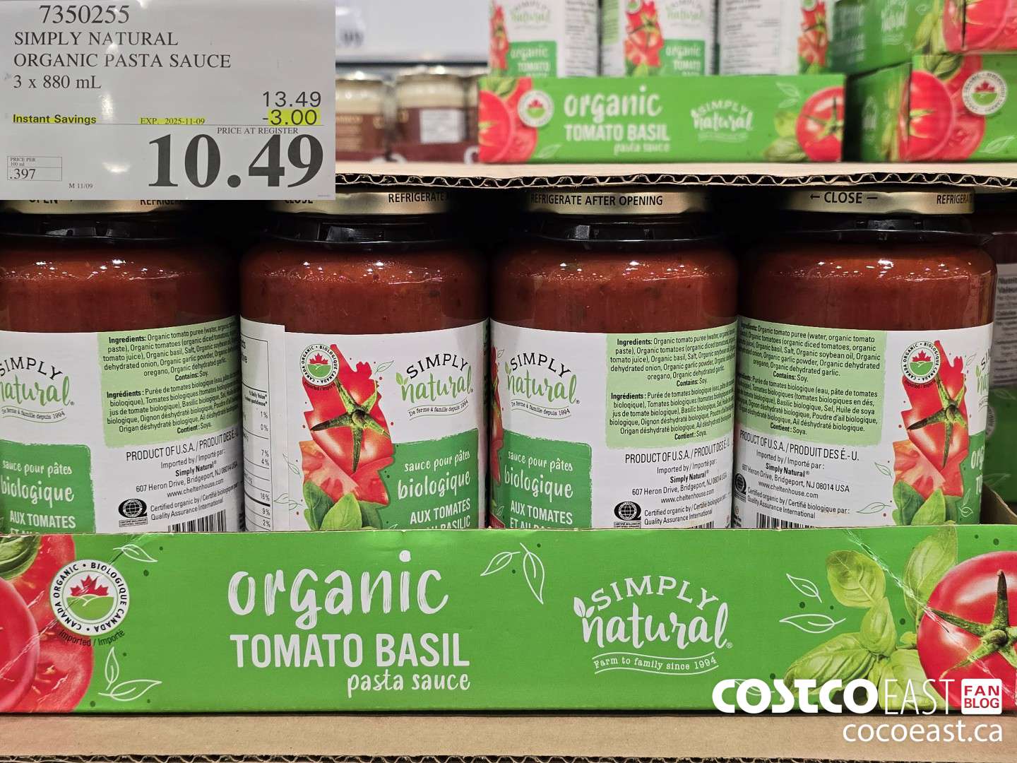 7350255 SIMPLY NATURAL ORGANIC PASTA SAUCE 3 X 880 ML ($3.00 INSTANT SAVINGS EXPIRES ON 2025-11-09) $10.49