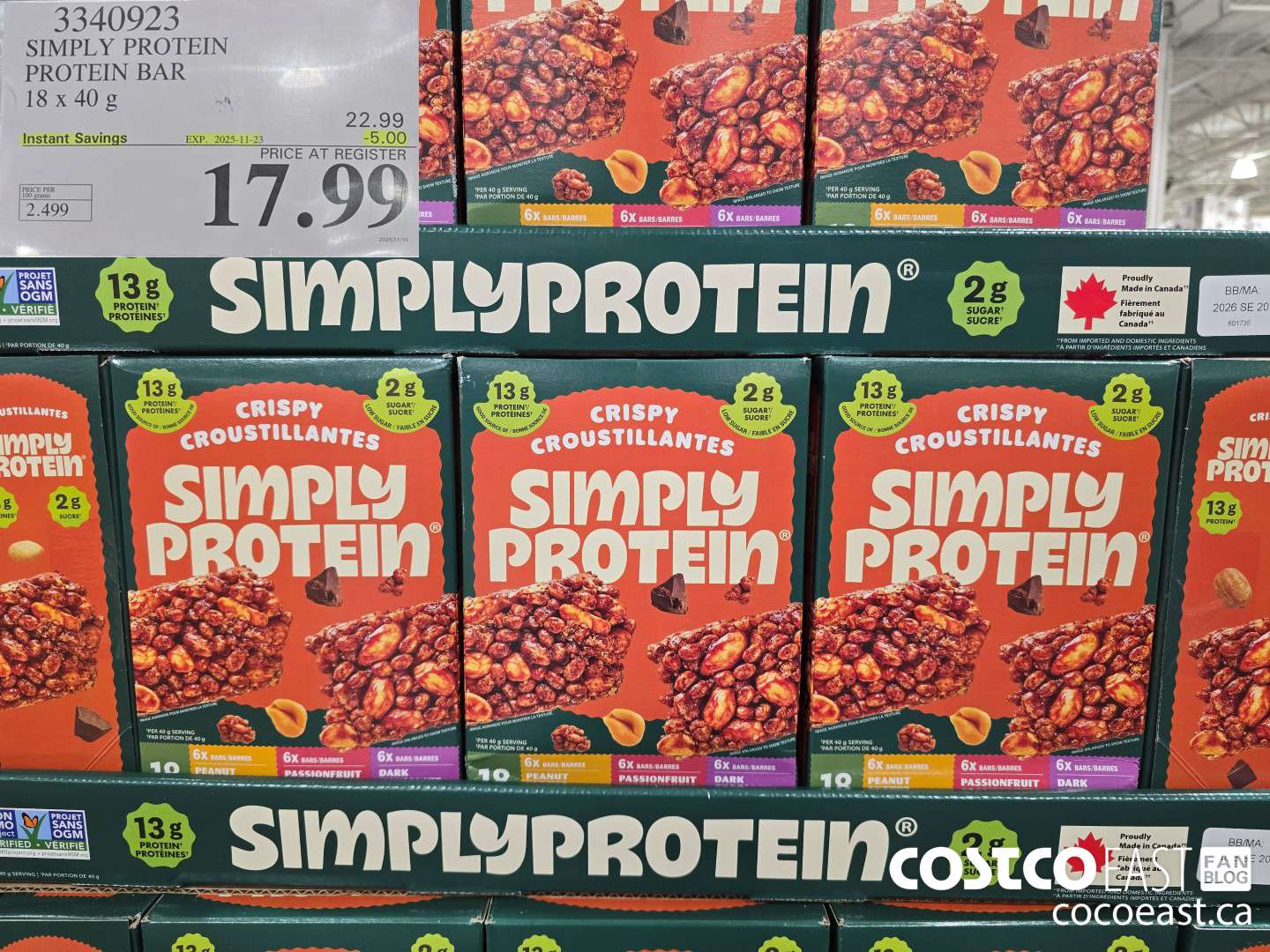 3340923 SIMPLY PROTEIN PROTEIN BAR 18 x 40 g ($5.00 INSTANT SAVINGS EXPIRES ON 2025-11-23) $17.99