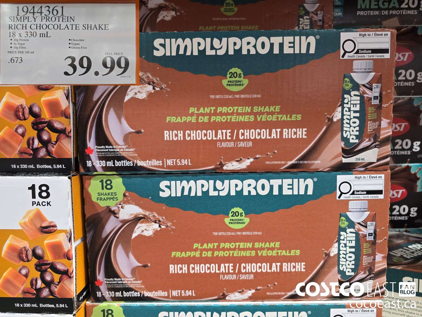 1944361 SIMPLY PROTEIN RICH CHOCOLATE SHAKE 18 x 330 mL $39.99