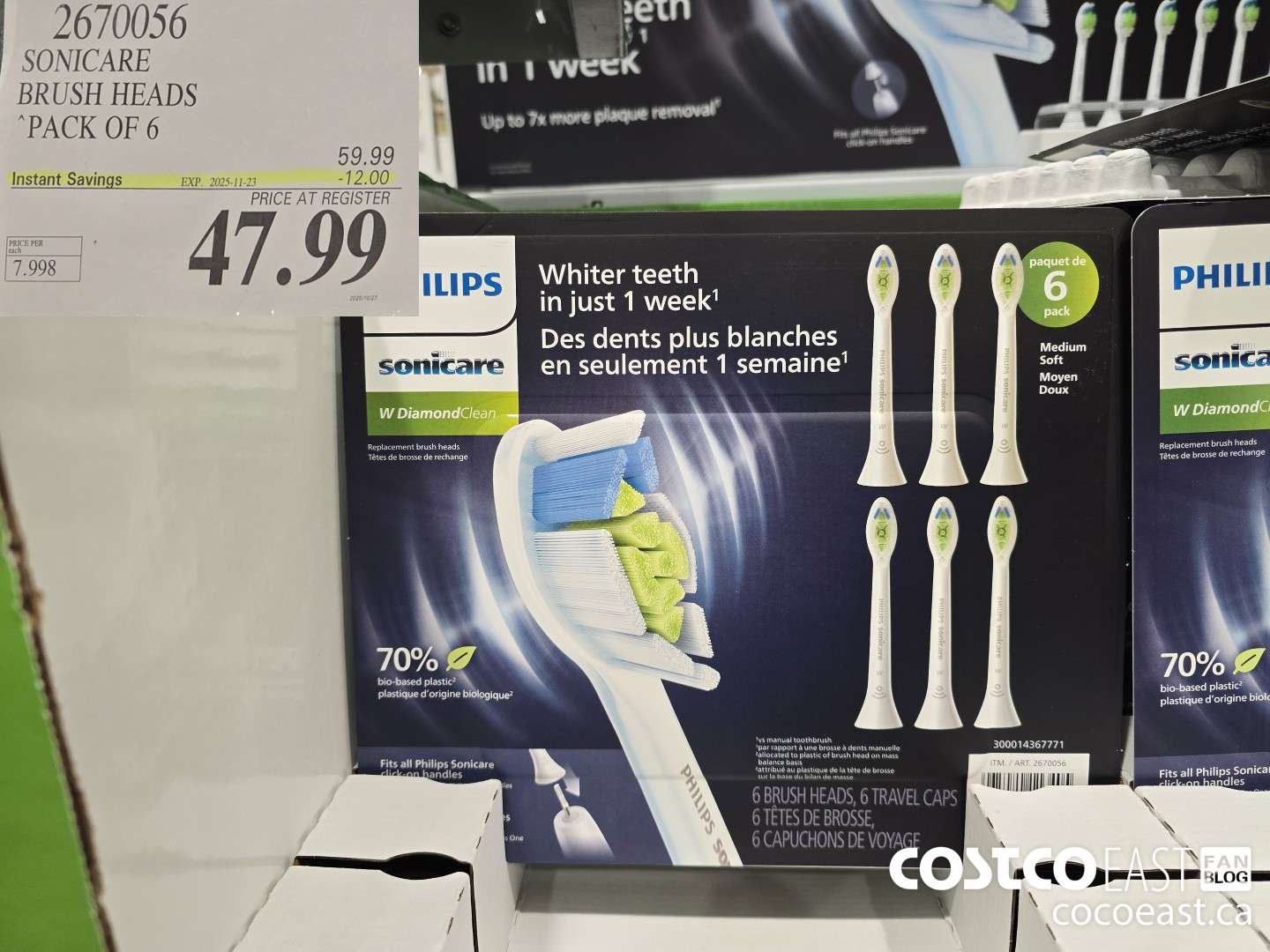 2670056 SONICARE BRUSH HEADS “PACK OF 6 ($12.00 INSTANT SAVINGS EXPIRES ON 2025-11-23) $47.99